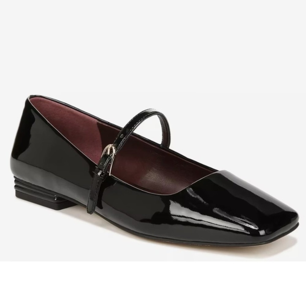 Franco Sarto Tinsley Square Toe Black Patent Mary Jane Flats - Size 8.5M / 39 EU